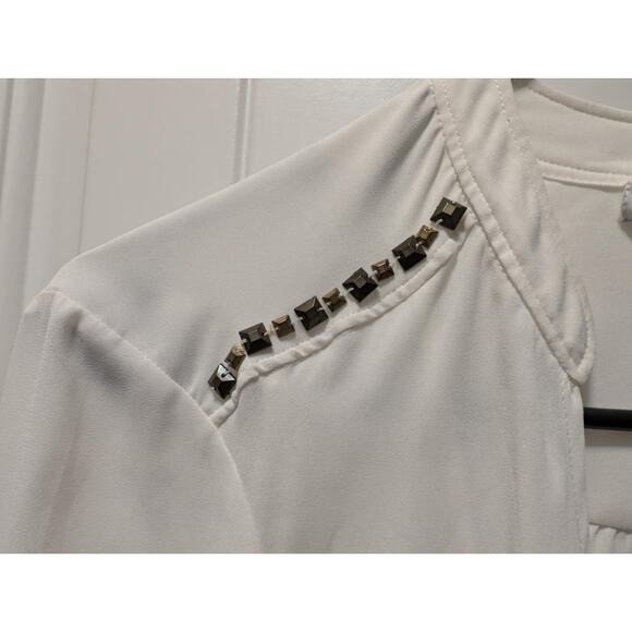 Cache' Longsleeve White Studded Accents Blouse Dressy Work Top Size M MSRP $115 - Picture 5 of 6
